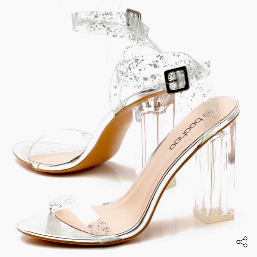 Clear block strapped heels